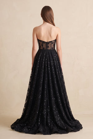 Black Sweetheart Appliqued Corset Lace Ball Gown Wedding Dress With Slit - KISSBRIDAL