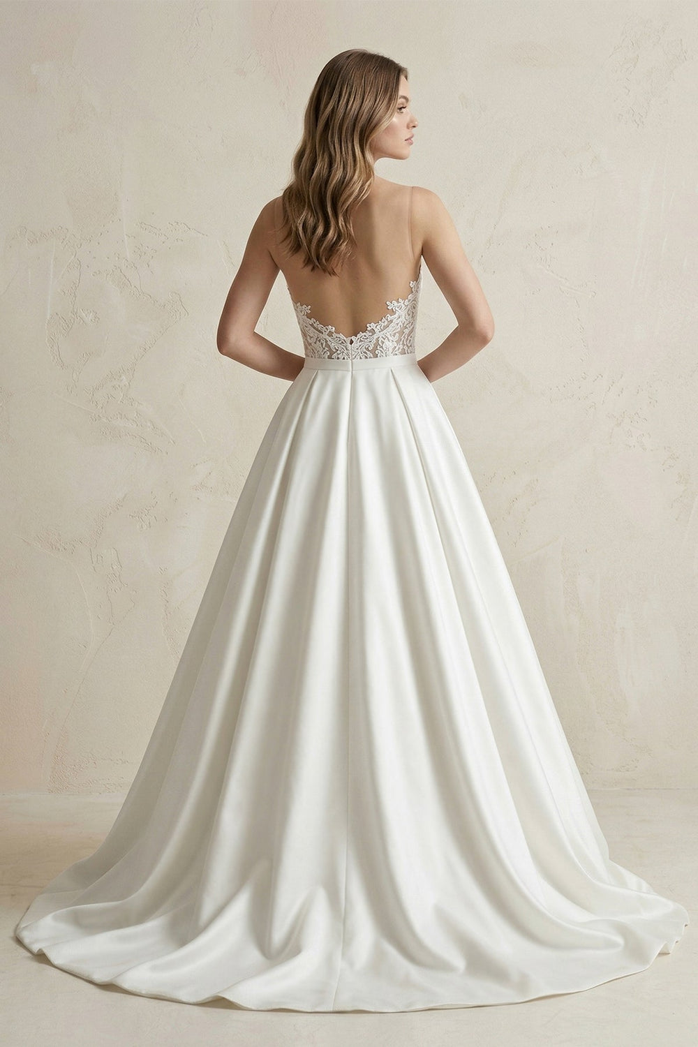 Sweetheart Appliqued Satin Ball Gown Wedding Dress in White - KISS BRIDAL Wedding Dresses