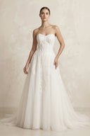 Sweetheart Appliqued Tulle A - Line Wedding Dress in White - SHE IS ME Wedding Dresses