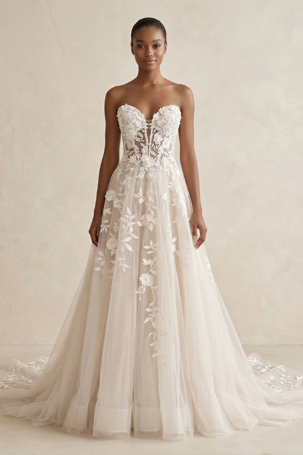 Sweetheart Appliqued Tulle Corset Wedding Dress in Ivory - KISS BRIDAL Wedding Dresses
