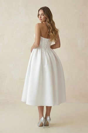 Sweetheart A - Line Satin Midi Wedding Dress in White - KISS BRIDAL Wedding Dresses