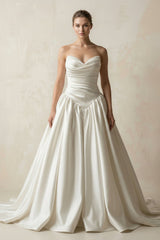 Sweetheart Ball - Gown Satin Ruched Wedding Dress in White - KISS BRIDAL Wedding Dresses