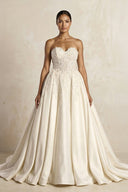 Sweetheart Beaded Satin Ball Gown Wedding Dress in Ivory - SHE IS ME Wedding Dresses
