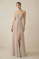 Sweetheart Chiffon A - Line Bridesmaid Dress with Slit in Almond - SHE IS ME Bridesmaid Dresses