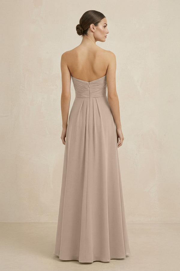 Sweetheart Chiffon A - Line Bridesmaid Dress with Slit in Almond - SHE IS ME Bridesmaid Dresses