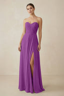 Sweetheart Chiffon A - Line Bridesmaid Dress with Slit in Amethyst - SHE IS ME Bridesmaid Dresses