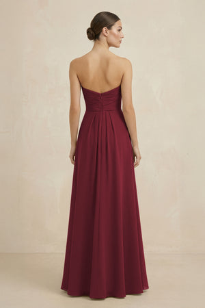 Sweetheart Chiffon A-Line Bridesmaid Dress with Slit in Berry (2) | KISSBRIDAL