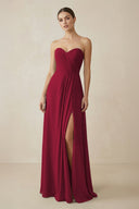 Sweetheart Chiffon A - Line Bridesmaid Dress with Slit in Berry - SHE IS ME Bridesmaid Dresses