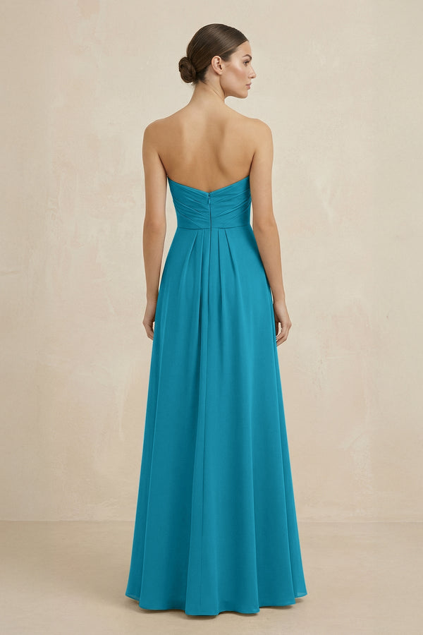 Sweetheart Chiffon A - Line Bridesmaid Dress with Slit in Blue Jay - SHE IS ME Bridesmaid Dresses