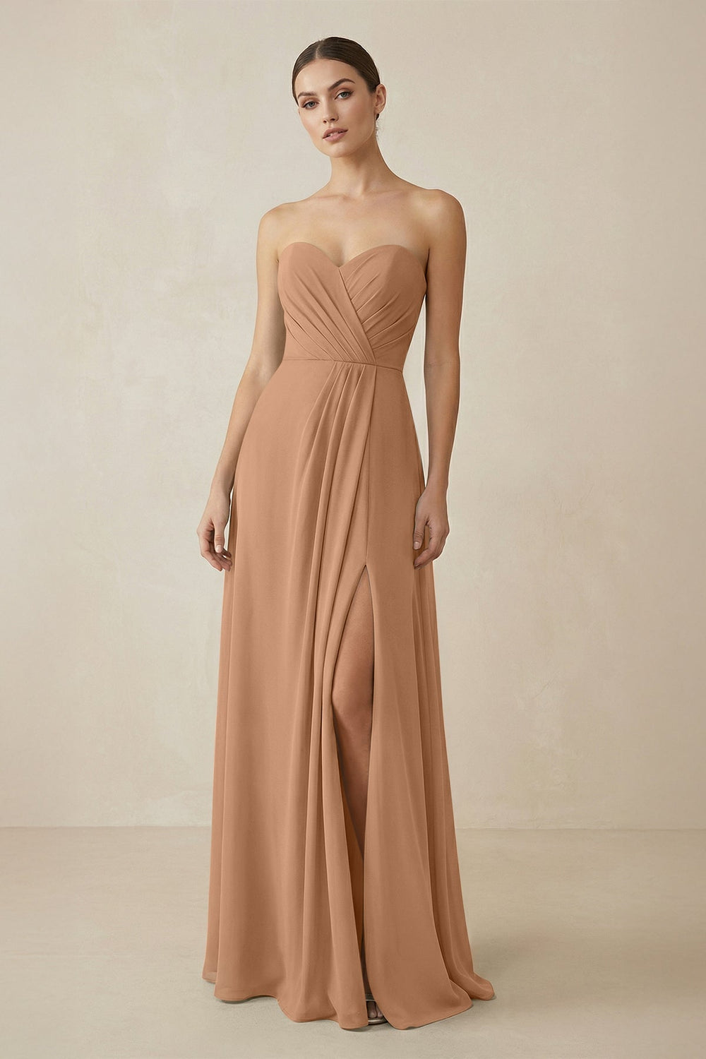 Sweetheart Chiffon A - Line Bridesmaid Dress with Slit in Bronzer - KISS BRIDAL Bridesmaid Dresses