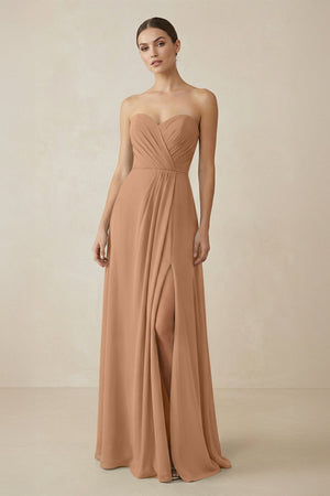 Sweetheart Chiffon A - Line Bridesmaid Dress with Slit in Bronzer - SHE IS ME Bridesmaid Dresses