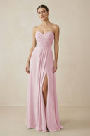 Sweetheart Chiffon A - Line Bridesmaid Dress with Slit in Candy Pink - SHE IS ME Bridesmaid Dresses