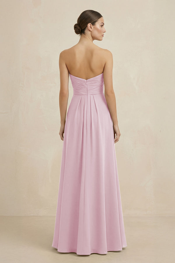 Sweetheart Chiffon A-Line Bridesmaid Dress with Slit in Candy Pink (2) | KISSBRIDAL