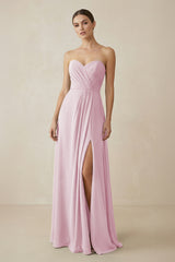 Sweetheart Chiffon A-Line Bridesmaid Dress with Slit in Candy Pink | KISSBRIDAL