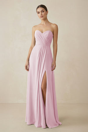 Sweetheart Chiffon A-Line Bridesmaid Dress with Slit in Candy Pink | KISSBRIDAL
