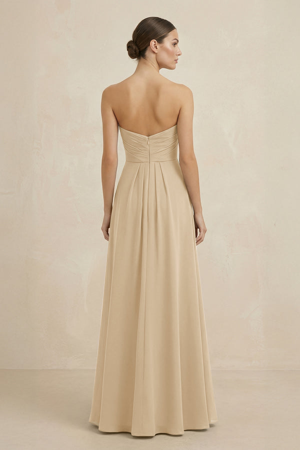 Sweetheart Chiffon A-Line Bridesmaid Dress with Slit in Champagne (2) | KISSBRIDAL