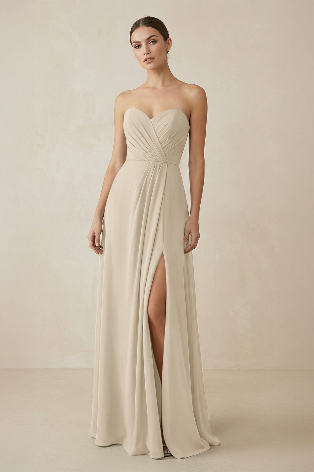 Sweetheart Chiffon A - Line Bridesmaid Dress with Slit in Champagne - KISS BRIDAL Bridesmaid Dresses