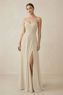 Sweetheart Chiffon A - Line Bridesmaid Dress with Slit in Champagne - SHE IS ME Bridesmaid Dresses