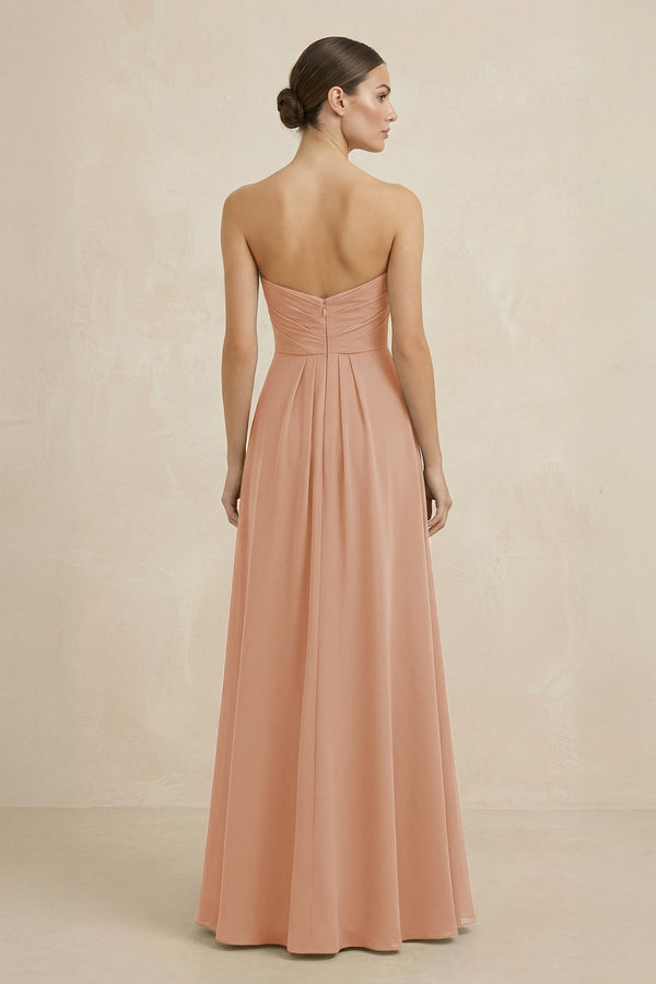 Sweetheart Chiffon A - Line Bridesmaid Dress with Slit in Champagne Rose - SHE IS ME Bridesmaid Dresses