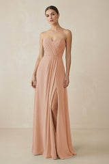 Sweetheart Chiffon A - Line Bridesmaid Dress with Slit in Champagne Rose - KISS BRIDAL Bridesmaid Dresses