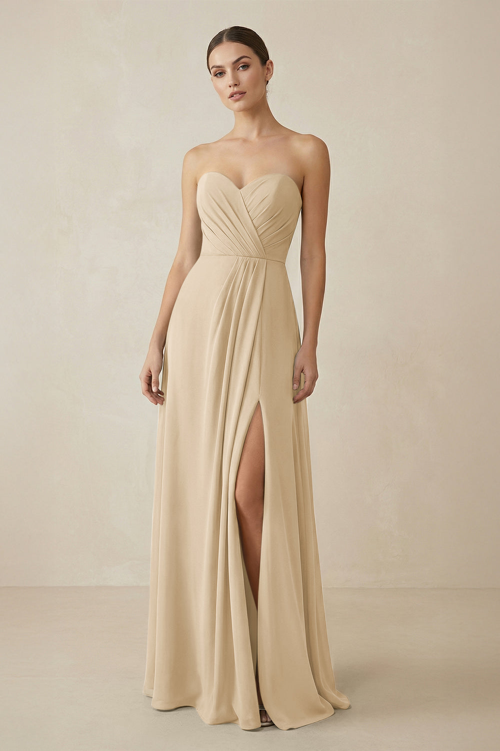 Sweetheart Chiffon A-Line Bridesmaid Dress with Slit in Champagne