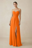 Sweetheart Chiffon A - Line Bridesmaid Dress with Slit in Cinnamon - SHE IS ME Bridesmaid Dresses