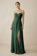 Sweetheart Chiffon A-Line Bridesmaid Dress with Slit in Dark Green | KISSBRIDAL