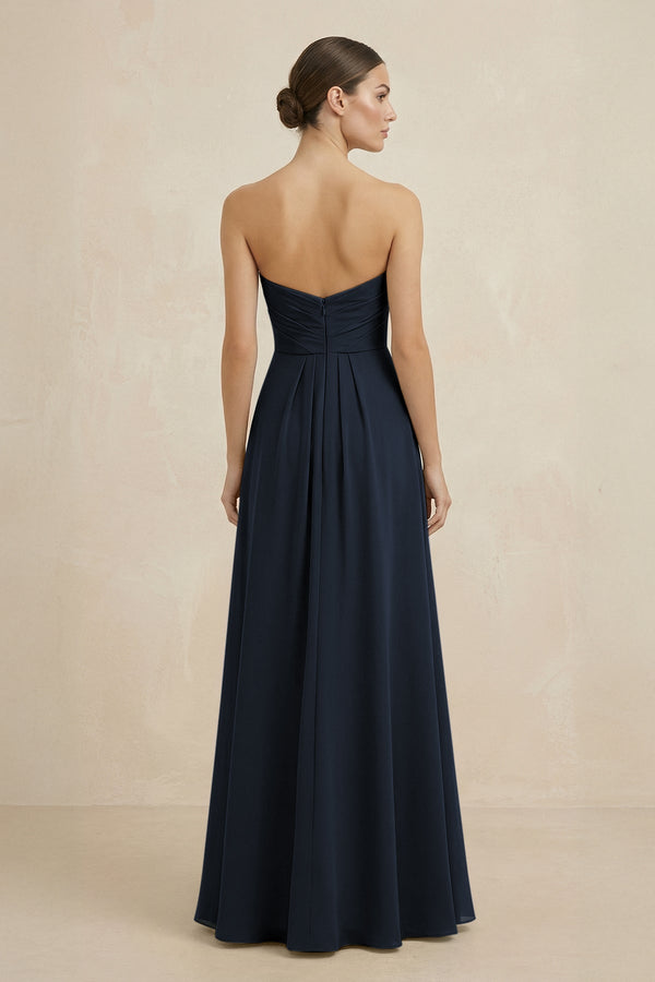 Sweetheart Chiffon A - Line Bridesmaid Dress with Slit in Dark Navy - SHE IS ME Bridesmaid Dresses