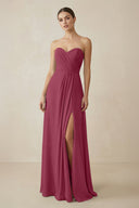 Sweetheart Chiffon A - Line Bridesmaid Dress with Slit in Desert Rose - SHE IS ME Bridesmaid Dresses