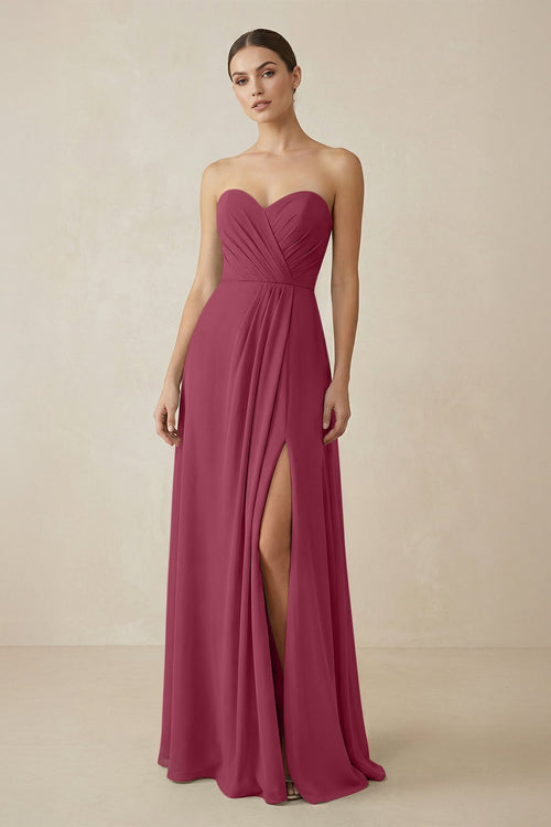 Sweetheart Chiffon A - Line Bridesmaid Dress with Slit in Desert Rose - SHE IS ME Bridesmaid Dresses