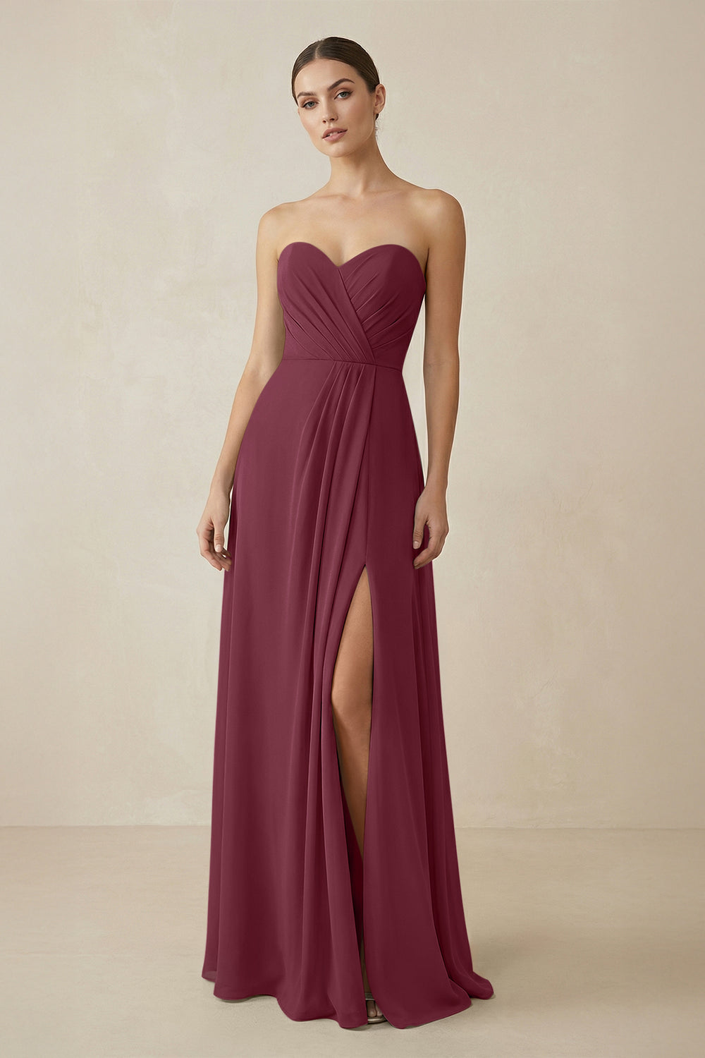 Sweetheart Chiffon A-Line Bridesmaid Dress with Slit in Desert Rose