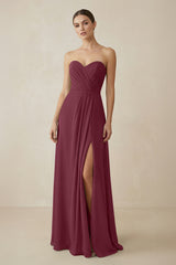Sweetheart Chiffon A-Line Bridesmaid Dress with Slit in Desert Rose | KISSBRIDAL