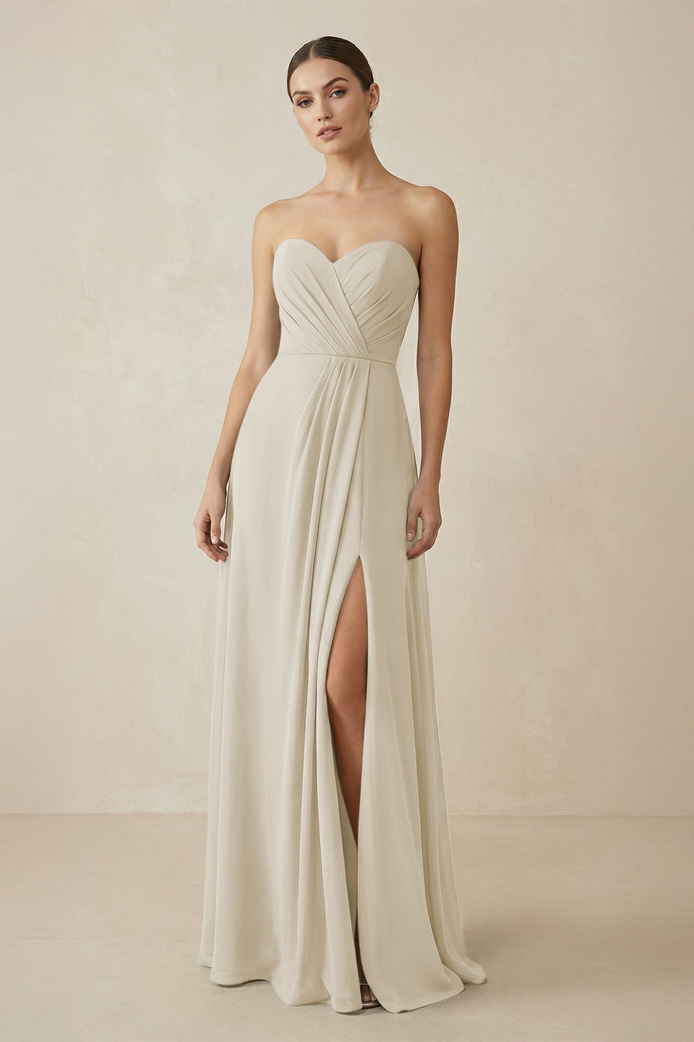 Sweetheart Chiffon A - Line Bridesmaid Dress with Slit in Dove Gray - KISS BRIDAL Bridesmaid Dresses