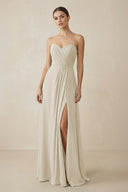Sweetheart Chiffon A - Line Bridesmaid Dress with Slit in Dove Gray - SHE IS ME Bridesmaid Dresses