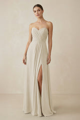 Sweetheart Chiffon A - Line Bridesmaid Dress with Slit in Dove Gray - KISS BRIDAL Bridesmaid Dresses