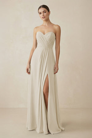 Sweetheart Chiffon A - Line Bridesmaid Dress with Slit in Dove Gray - SHE IS ME Bridesmaid Dresses