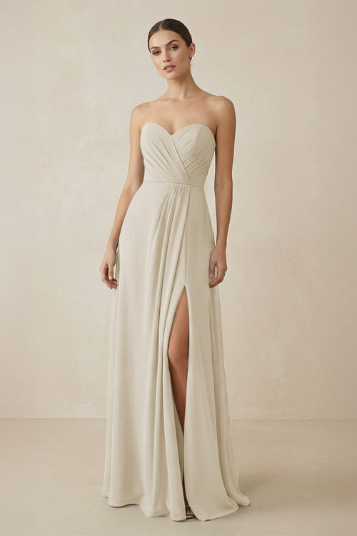 Sweetheart Chiffon A - Line Bridesmaid Dress with Slit in Dove Gray - SHE IS ME Bridesmaid Dresses