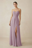 Sweetheart Chiffon A - Line Bridesmaid Dress with Slit in Dusk - SHE IS ME Bridesmaid Dresses
