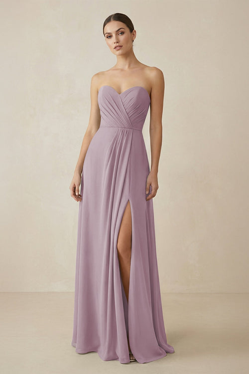Sweetheart Chiffon A - Line Bridesmaid Dress with Slit in Dusk - SHE IS ME Bridesmaid Dresses