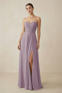 Sweetheart Chiffon A-Line Bridesmaid Dress with Slit in Dusk | KISSBRIDAL