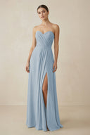Sweetheart Chiffon A - Line Bridesmaid Dress with Slit in Dusty Blue - SHE IS ME Bridesmaid Dresses