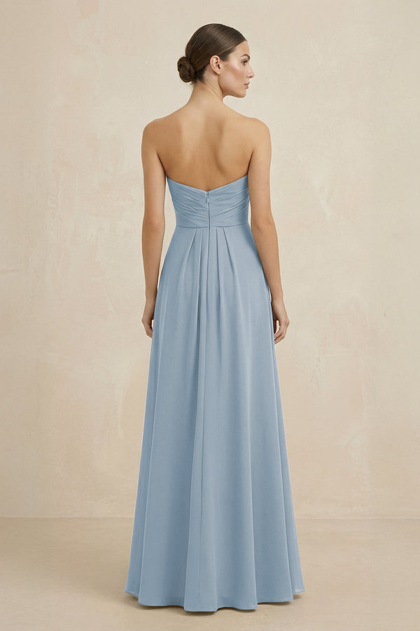 Sweetheart Chiffon A - Line Bridesmaid Dress with Slit in Dusty Blue - SHE IS ME Bridesmaid Dresses
