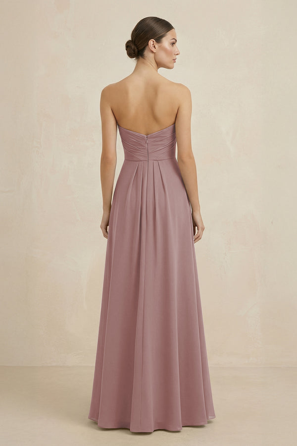 Sweetheart Chiffon A-Line Bridesmaid Dress with Slit in Dusty Rose (2) | KISSBRIDAL