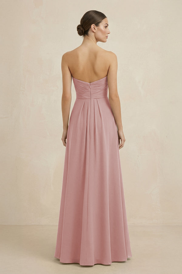 Sweetheart Chiffon A - Line Bridesmaid Dress with Slit in Dusty Rose - SHE IS ME Bridesmaid Dresses