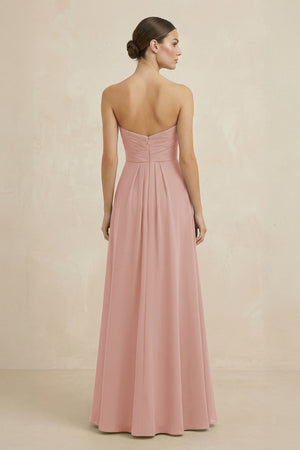 Sweetheart Chiffon A-Line Bridesmaid Dress with Slit in English Rose (2) | KISSBRIDAL