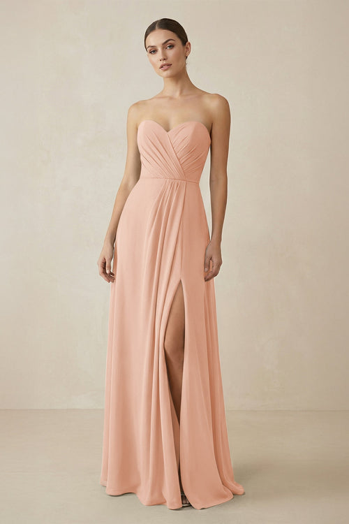 Sweetheart Chiffon A - Line Bridesmaid Dress with Slit in English Rose - SHE IS ME Bridesmaid Dresses