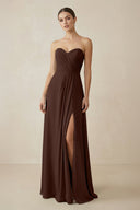 Sweetheart Chiffon A - Line Bridesmaid Dress with Slit in Espresso - SHE IS ME Bridesmaid Dresses