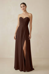 Sweetheart Chiffon A - Line Bridesmaid Dress with Slit in Espresso - KISS BRIDAL Bridesmaid Dresses