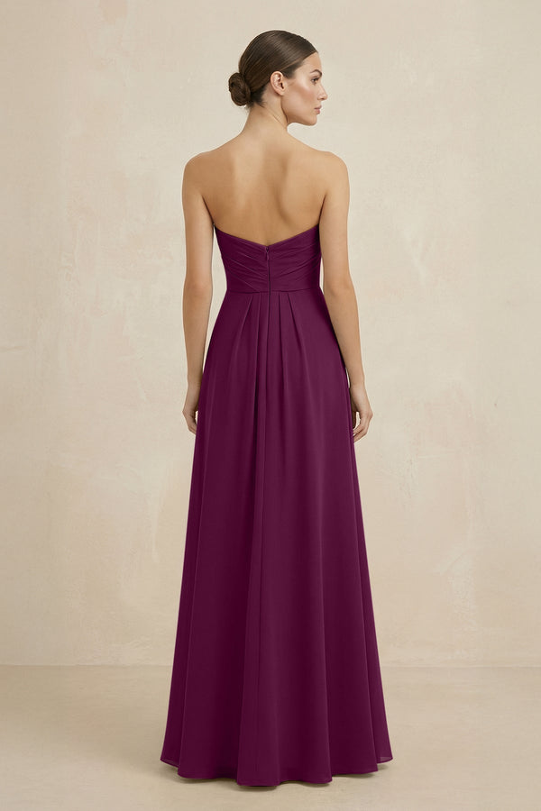 Sweetheart Chiffon A - Line Bridesmaid Dress with Slit in Fig - SHE IS ME Bridesmaid Dresses