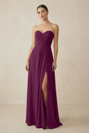 Sweetheart Chiffon A - Line Bridesmaid Dress with Slit in Fig - SHE IS ME Bridesmaid Dresses